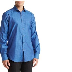 BUGATCHI Regular Fit Mini Check
Motifs Print Cotton Button-Up blue Shirt/s 3XL